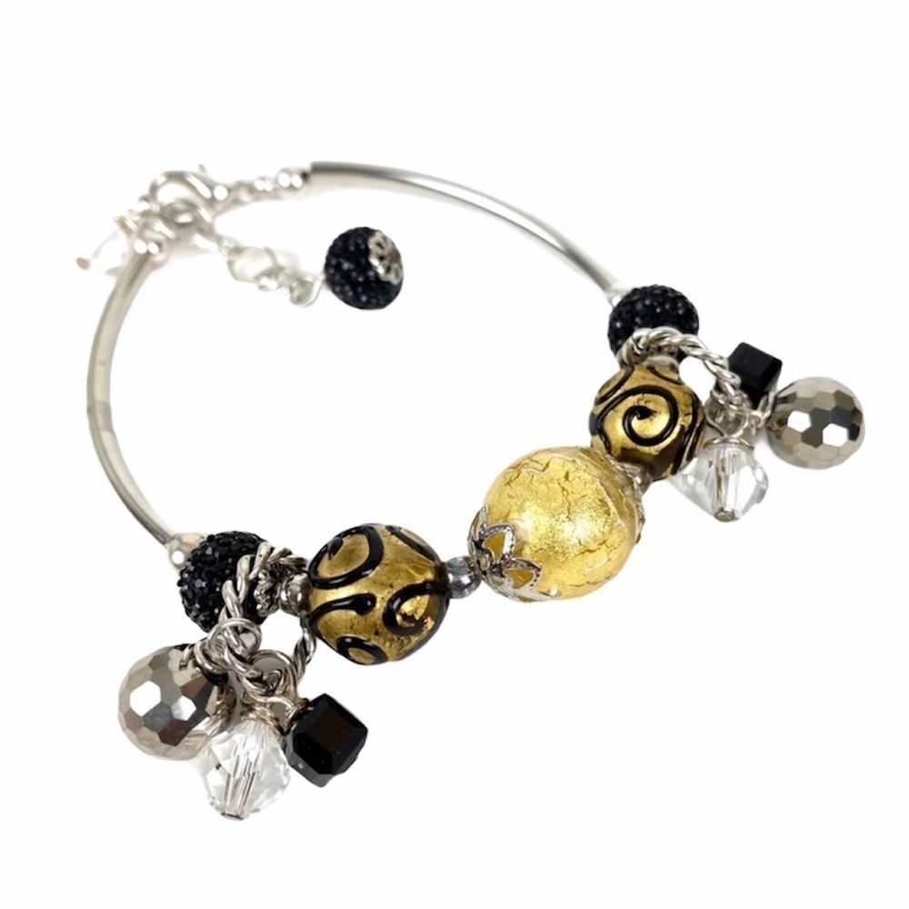 Vintage Beaded Bracelet Gold Black Silver Quality